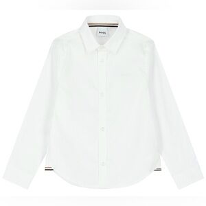 KIDS BOYS BOSS WHITE COTTON LONG SLEEVE BUTTON-DOWN LOGO DRESS SHIRT - SIZE 14